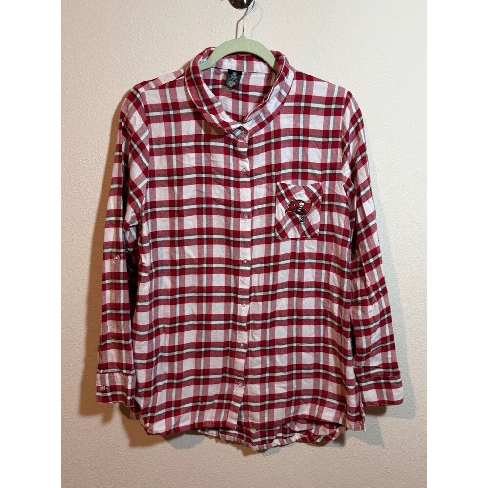 Tampa Bay Buccaneers NFL Football Button Up Plaid Shirt Women’s Size Large
